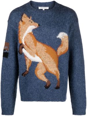 Maison Kitsuné Fox-intarsia logo-embroidered jumper - Blue