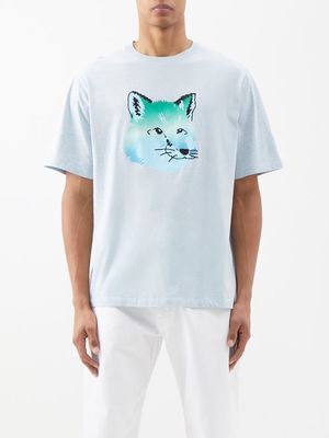 Maison Kitsuné - Fox-logo Cotton-jersey T-shirt - Mens - Blue Multi