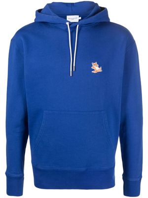 Maison Kitsuné fox-patch cotton drawstring hoodie - Blue