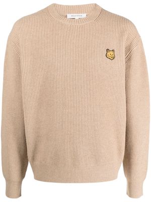 Maison Kitsuné Fox-patch ribbed-knit jumper - Neutrals