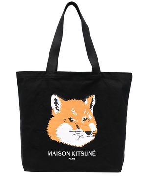 Maison Kitsuné fox-print cotton canvas tote - Black