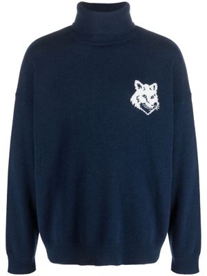 Maison Kitsuné intarsia-knit fox-head wool jumper - Blue