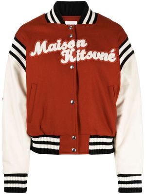 Maison Kitsuné logo-appliqué panelled bomber jacket - Orange