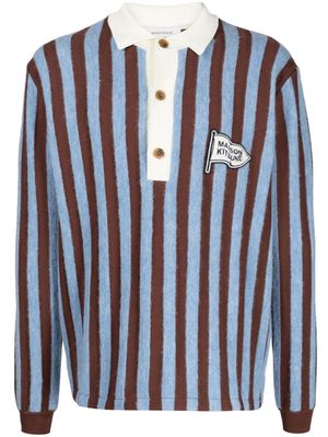 Maison Kitsuné logo-appliqué striped polo shirt - Blue