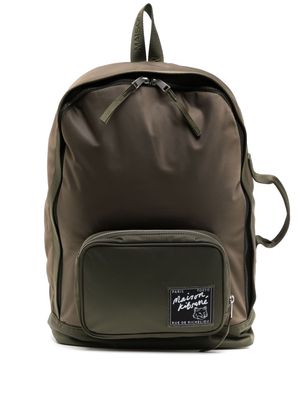 Maison Kitsuné logo-appliqué zipped backpack - Green