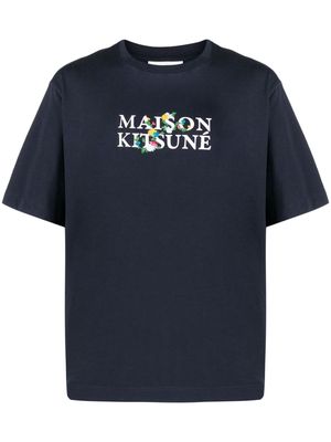 Maison Kitsuné logo-embroidered crew-neck T-shirt - Blue