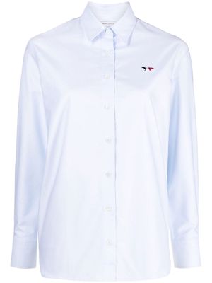 Maison Kitsuné logo-embroidered long-sleeved shirt - Blue