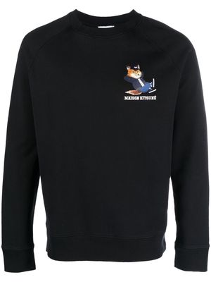 Maison Kitsuné logo-patch crew neck sweatshirt - Black