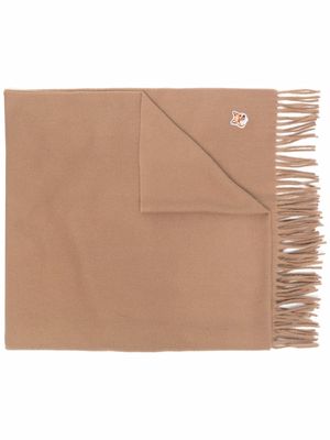 Maison Kitsuné logo-patch fringed scarf - Neutrals