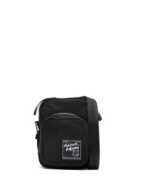 Maison Kitsuné logo-patch twill crossbody bag - Black
