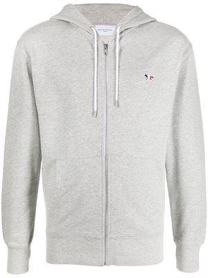Maison Kitsuné logo-patch zip-up drawstring hoodie - Grey