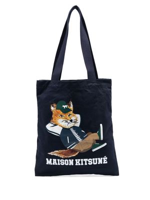 Maison Kitsuné logo-print canvas tote bag - Blue