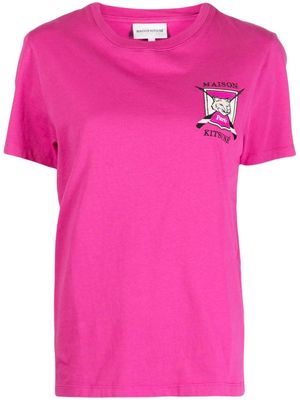 Maison Kitsuné logo-print cotton-wool T-shirt - Pink