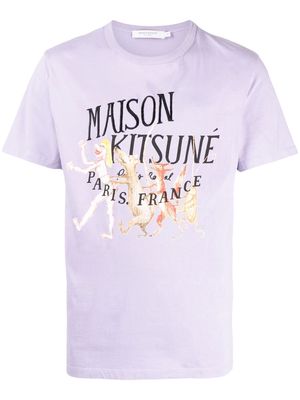 Maison Kitsuné logo-print detail T-shirt - Purple