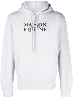 Maison Kitsuné logo-print drawstring cotton hoodie - Grey