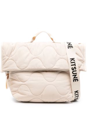 Maison Kitsuné logo-print strap quilted shoulder bag - Neutrals