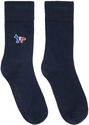 Maison Kitsuné Navy Tricolor Fox Socks