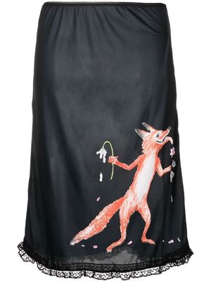 Maison Kitsuné Oly fox print midi skirt - Black