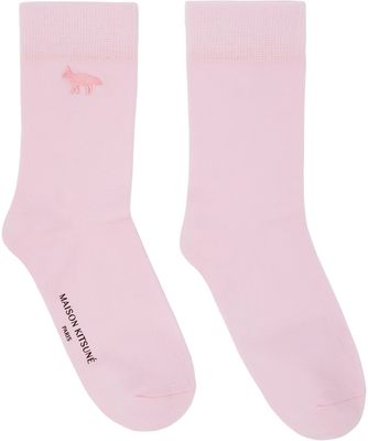Maison Kitsuné Pink Profile Fox Socks