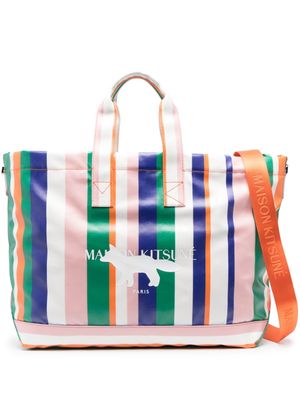 Maison Kitsuné stripe-print cotton tote bag - White