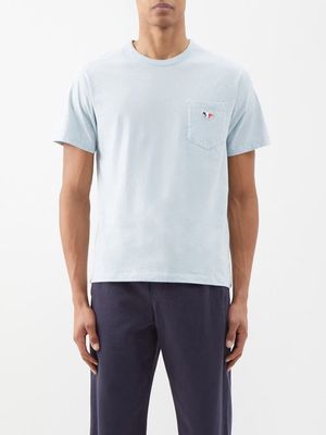 Maison Kitsuné - Tricolour Fox-patch Cotton-jersey T-shirt - Mens - Light Blue