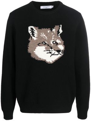 Maison Kitsuné wool embroidered-fox jumper - Black