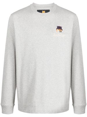 Maison Kitsuné x Barbour logo-embroidered cotton T-shirt - Grey