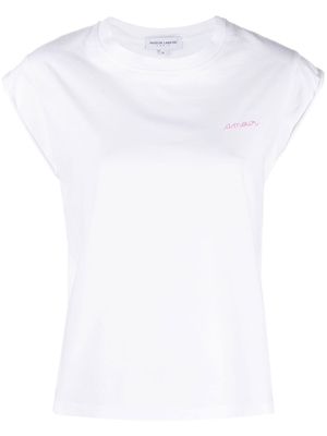 Maison Labiche embroidered-slogan cap-sleeved t-shirt - White