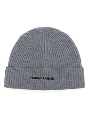 Maison Labiche logo-embroidered ribbed-knit wool beanie - Grey