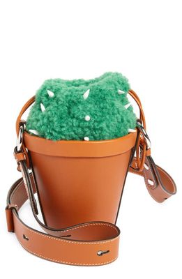 Maison Margiela Cactus Leather & Faux Fur Bucket Bag in Tan/Green/White