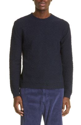 Maison Margiela Crewneck Cotton Blend Bouclé Sweater in Blue