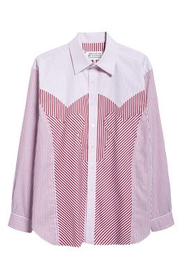 Maison Margiela Décortiqué Stripe Cotton Button-Up Shirt in Burgundy Stripe