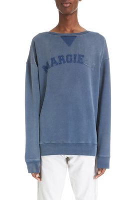 Maison Margiela Distressed Appliqué Logo Cotton Sweatshirt in Blue