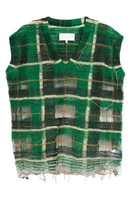 Maison Margiela Distressed Check Vest in Green