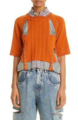 Maison Margiela Hybrid Short Sleeve Raw Edge Sweater Shirt in Orange