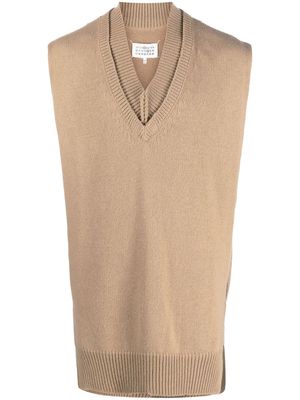 Maison Margiela layered-detail V-neck sweater - Brown