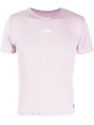 Maison Margiela logo-patch silk-blend T-shirt - Purple