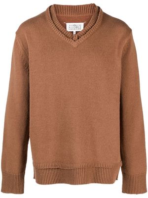 Maison Margiela long sleeve V-neck jumper - Brown