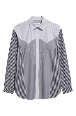 Maison Margiela Mixed Stripe Décortiqué Button-Up Shirt in Black White