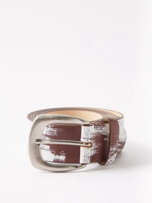 Maison Margiela - Painted Leather Belt - Mens - Brown White