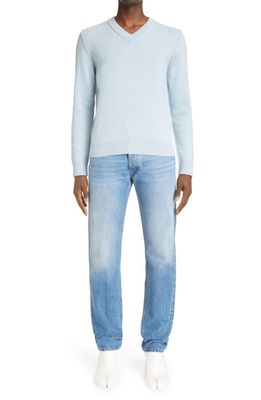 Maison Margiela Reverse Seam V-Neck Cashmere Sweater in Pale Blue