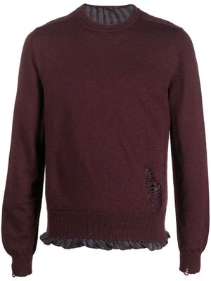 Maison Margiela ripped-detail long-sleeve jumper - Red
