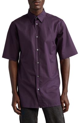 Maison Margiela Short Sleeve Cotton Button-Up Shirt in Purple