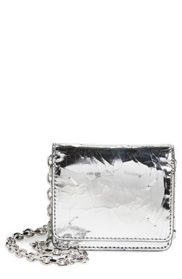 Maison Margiela Small Bianchetto Painted Leather Wallet on a Chain in Silver/Black