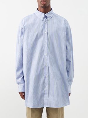 Maison Margiela - Striped Longline Cotton-poplin Shirt - Mens - Navy Cream
