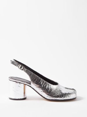 Maison Margiela - Tabi 60mm Split-toe Leather Slingback Pumps - Womens - Silver