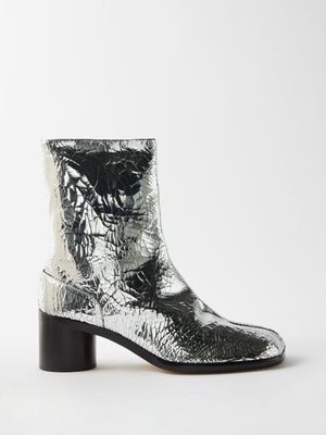 Maison Margiela - Tabi Crackled Metallic-leather Boots - Mens - Silver Black