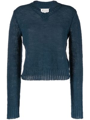Maison Margiela V-neck open-knit jumper - Blue
