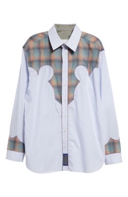 Maison Margiela x Pendleton Décortiqué Long Sleeve Cotton Button-Up Shirt in Blue Pink