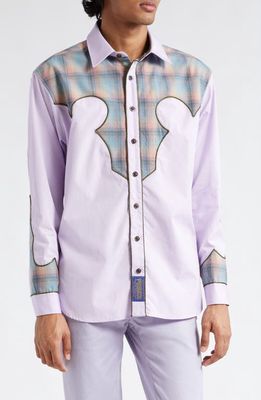 Maison Margiela x Pendleton Décortiqué Long Sleeve Cotton Button-Up Shirt in Lavander